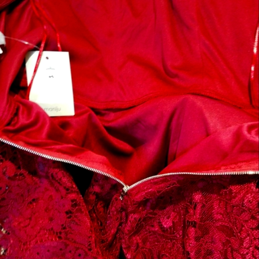 Maniju Burgundy Silver Bead Eyelet Prom Dress - Picture 5 of 8